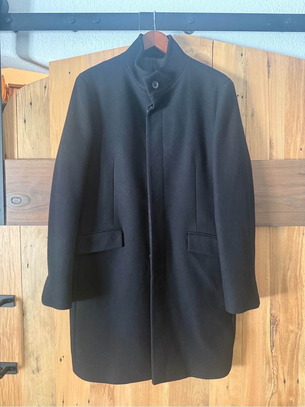 Men's Theory Black Stand-Collar Wool Coat